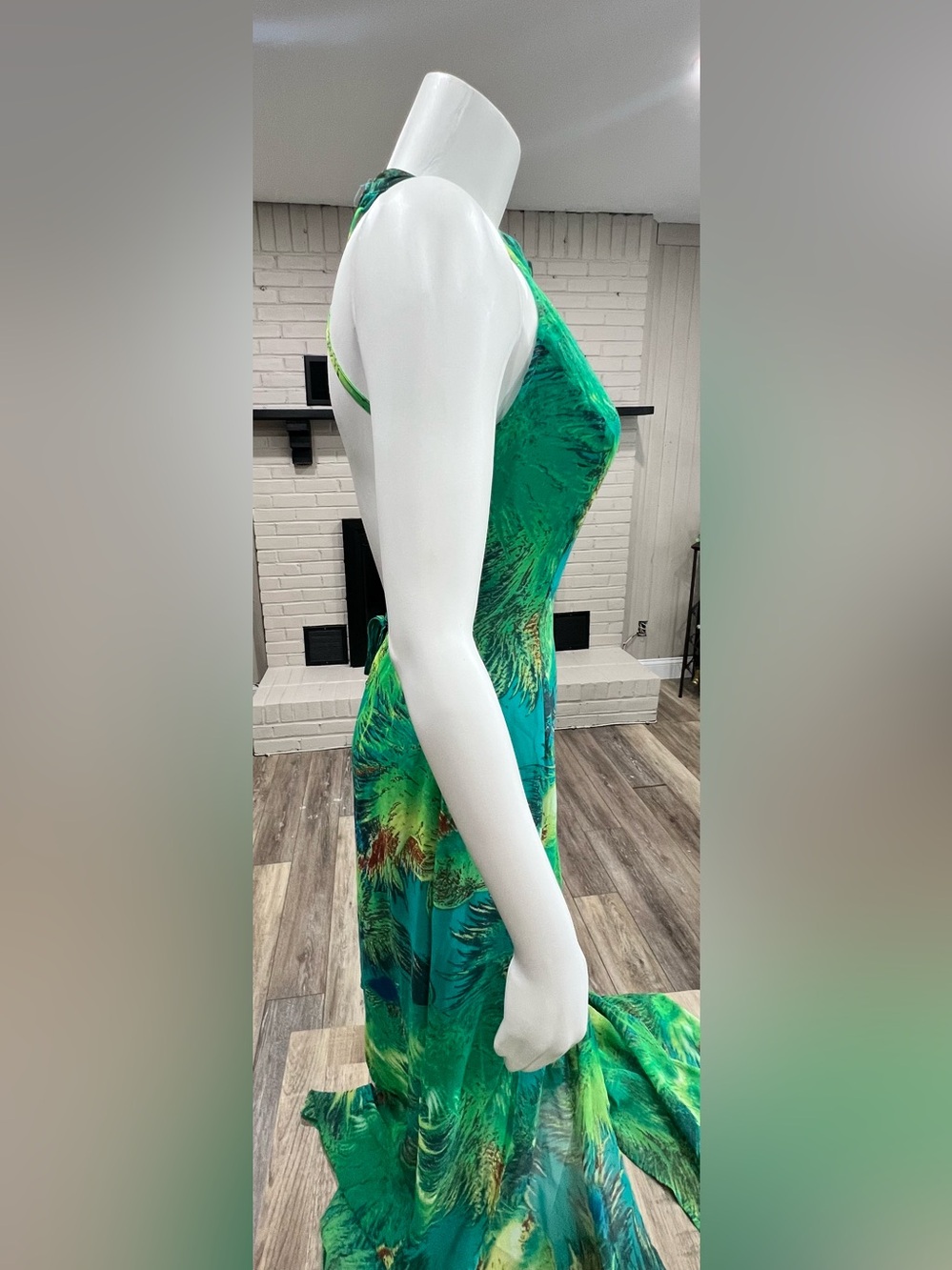 Lulu's Tropical Green Strapless Halter Gown - Picture 2 of 14